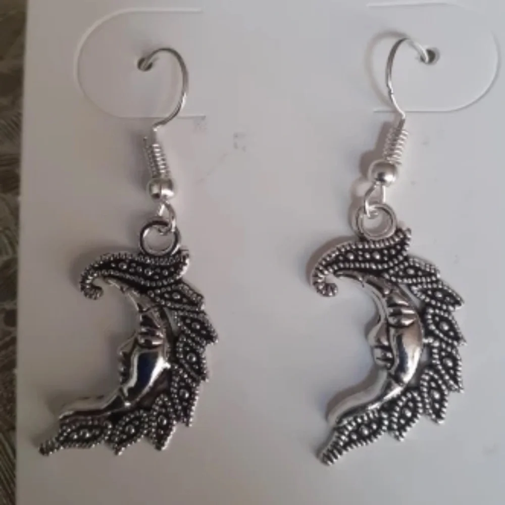 New Boho Sterling Silver Moon Goddess Handmade Dangle Earrings - Picture 4 of 11